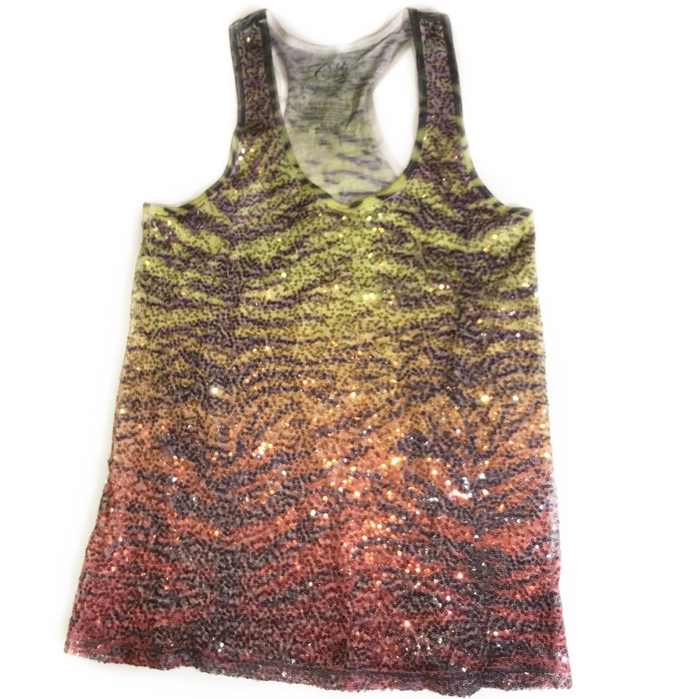 Cold Crush Sequin Tiger Print Racerback Tank Sz M